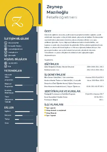 Felsefe Öğretmeni CV Örnekleri cv indir